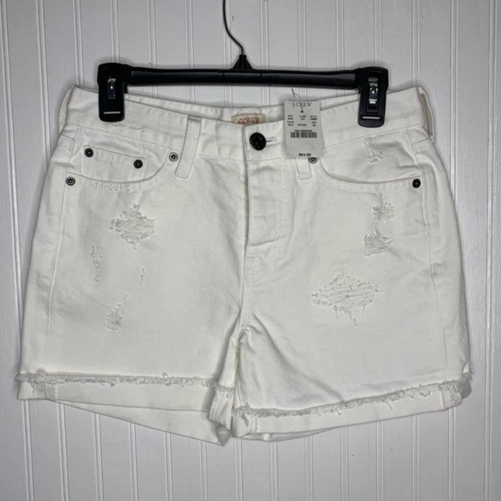 J. Crew White Ripped Distressed High Waisted Short
